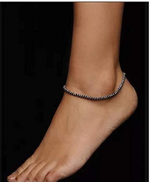 Ethnic Fancy Trendy Fashion Foot Jewellery Black Beads Silver Plated Anklet Pack Of 2
