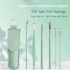 Ear Cleaner Reusable Kit with LED Flashlight Earpick Tool Box (6 Pcs ) (Green)