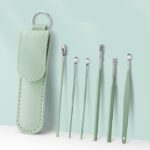 Ear Cleaner Reusable Kit with LED Flashlight Earpick Tool Box (6 Pcs ) (Green)