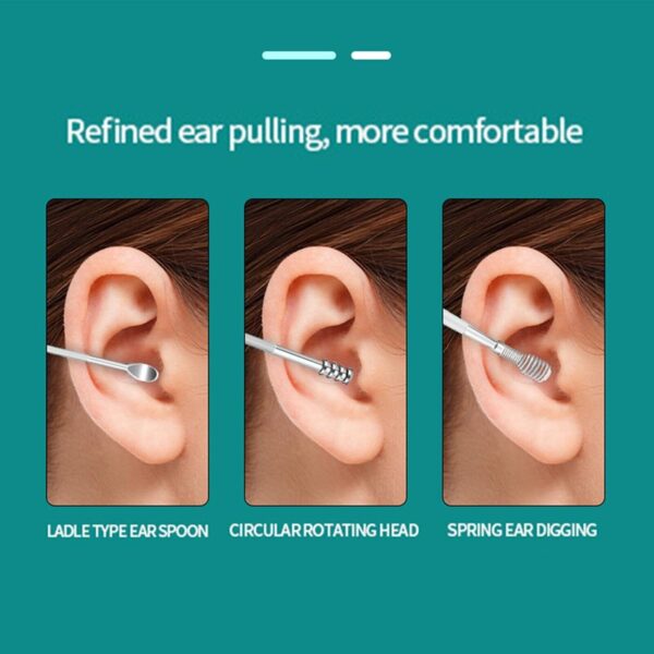 Ear Cleaner Reusable Kit with LED Flashlight Earpick Tool Box (6 Pcs ) (Black)