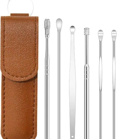 Ear Cleaner Reusable Kit with LED Flashlight Earpick Tool Box (6 Pcs ) (Brown)