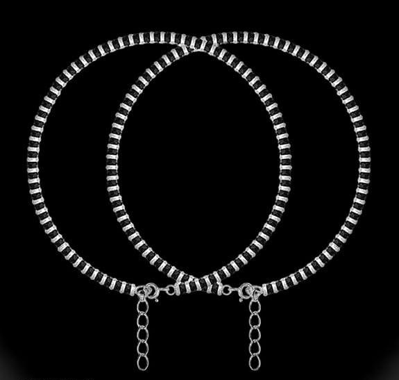 Ethnic Fancy Trendy Fashion Foot Jewellery Black Beads Silver Plated Anklet Pack Of 2