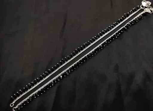 Anklet Black Stone Oxidized Steel Payal Leg Chain Anklet for Woman Alloy Anklet (1 Pair)