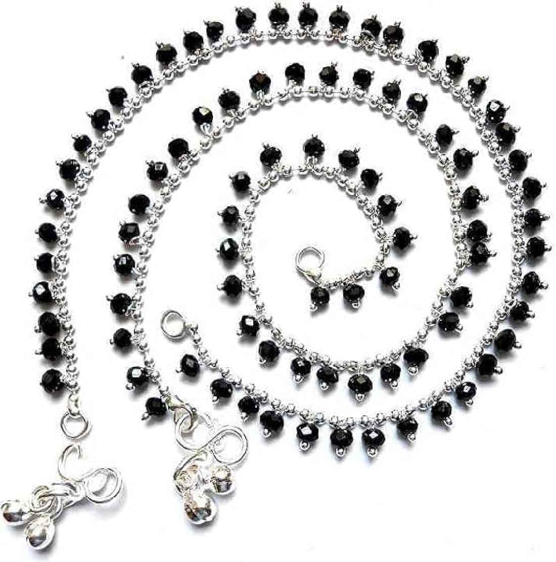 Anklet Black Stone Oxidized Steel Payal Leg Chain Anklet for Woman Alloy Anklet (1 Pair)