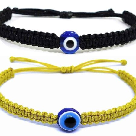 Black Yellow Thread With Blue Evil Eye Nazariya Bracelet For Unisex (Pack Of 2)
