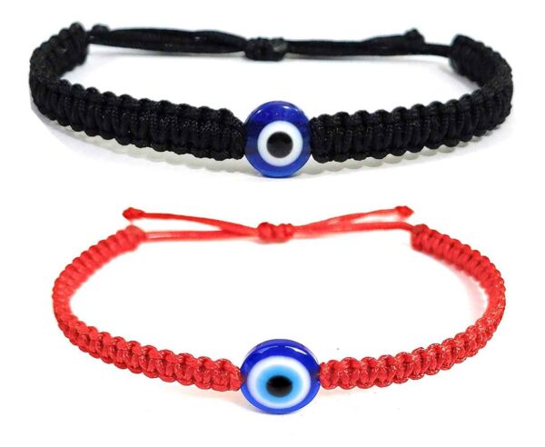 Black Red Thread With Blue Evil Eye Nazariya Bracelet For Unisex (Pack Of 2)
