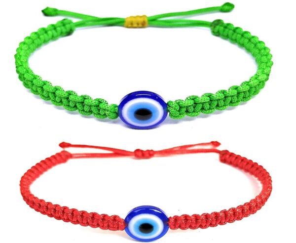 Red Green Thread With Blue Evil Eye Nazariya Bracelet For Unisex (Pack Of 2)