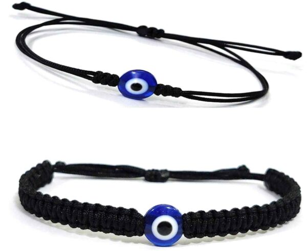 Black Thread Moti With Blue Evil Eye Nazariya Bracelet For Unisex (Pack Of 2)