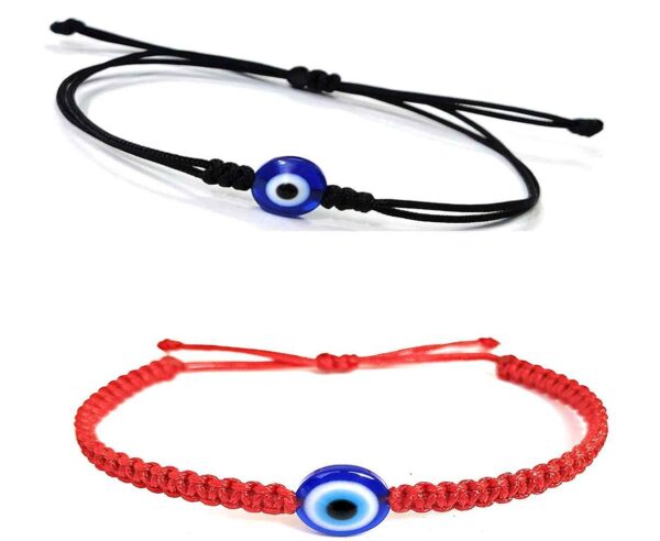 Black Red Thread With Blue Evil Eye Nazariya Bracelet For Unisex (Pack Of 2)