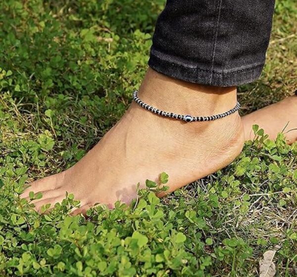 Ethnic Fancy Trendy Fashion Jewellery Black Beads Silver Plated Evil Eye Anklet Payal Pack Of 1