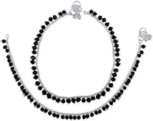 Anklet Black Stone Oxidized Steel Payal Leg Chain Anklet for Woman Alloy Anklet (1 Pair)